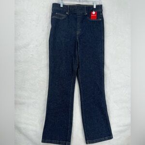 NWT SPANX stretch jeans women US LG T cropped kick flare raw indigo blue pull on